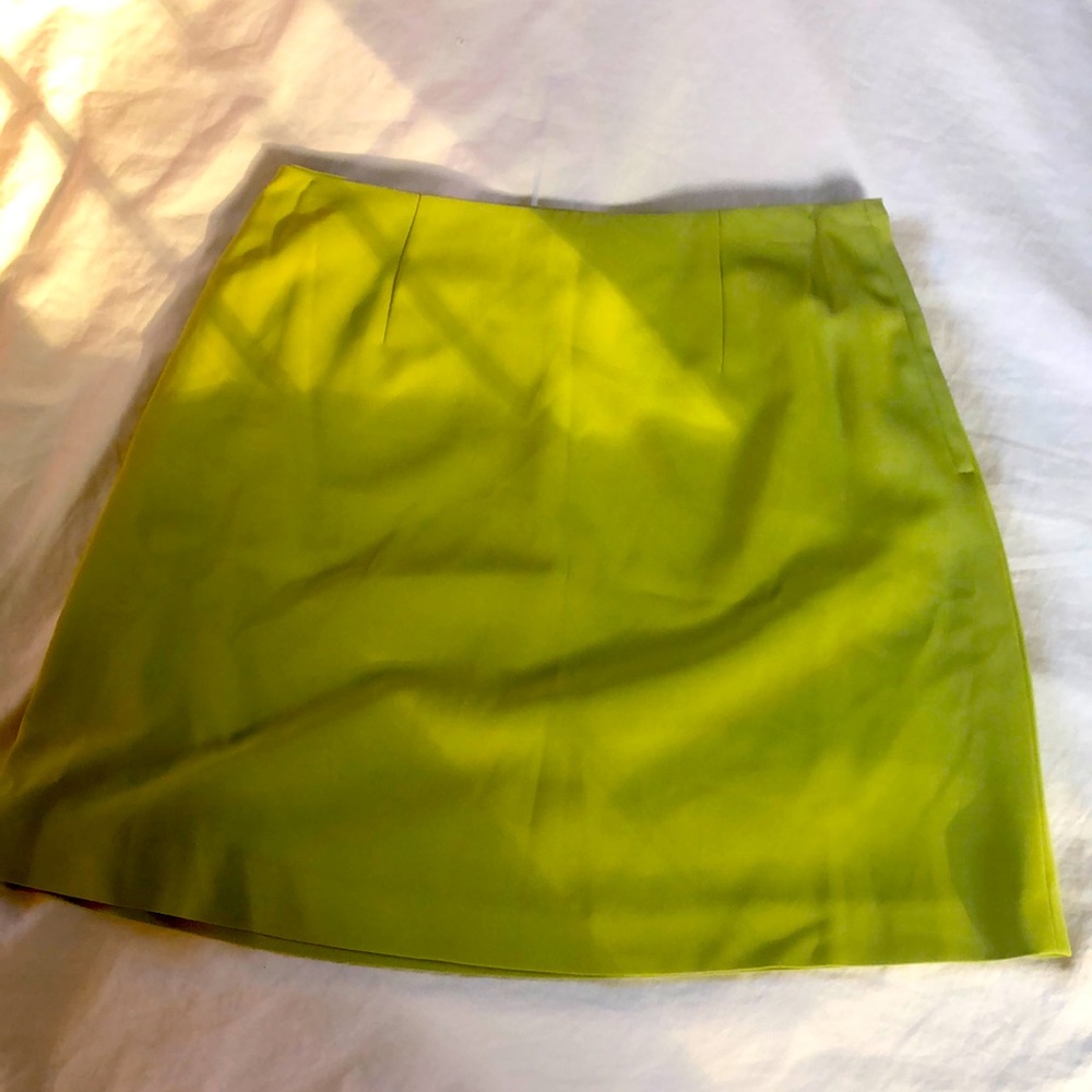 chartreuse 90s style mini skirt